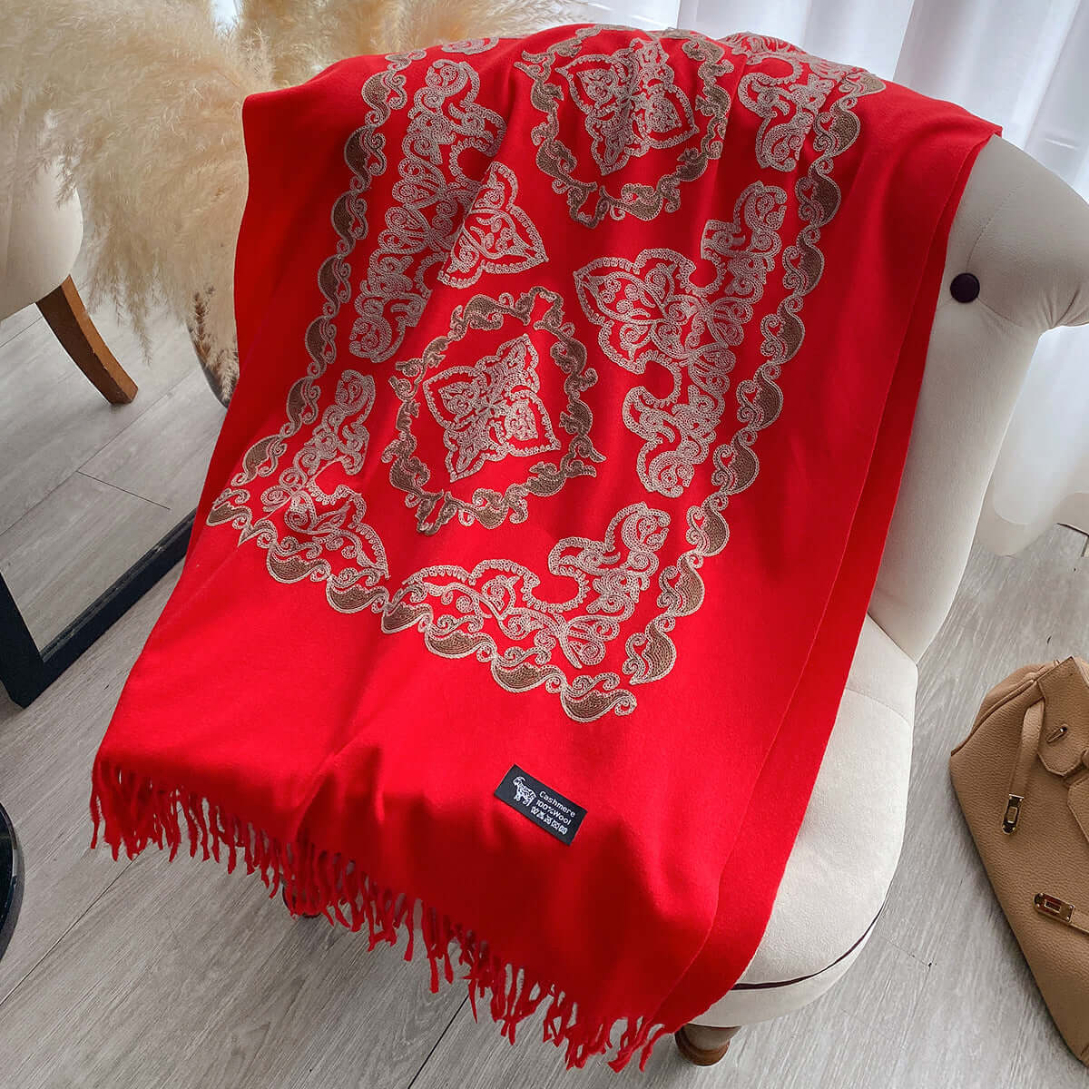 Women's High-End Warm Dual Embroidered Tassel Shawl