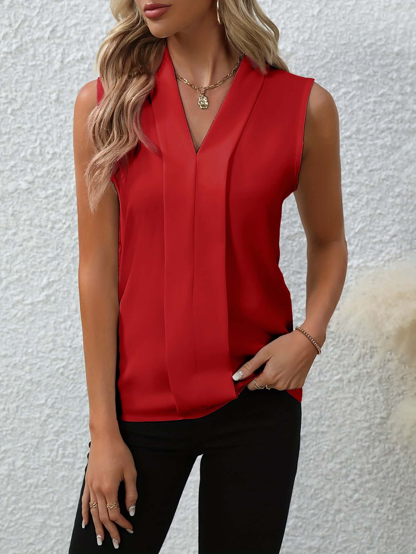 Color Casual Office Daily Sleeveless Shirt