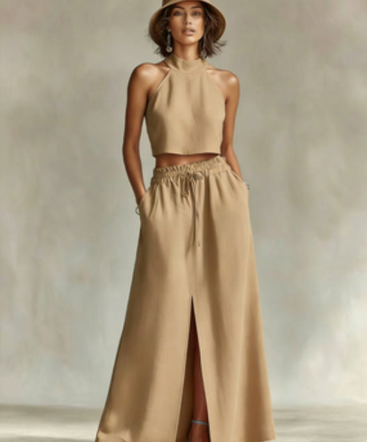 Women's-Two-piece Set Sleeveless Top Long Skirt