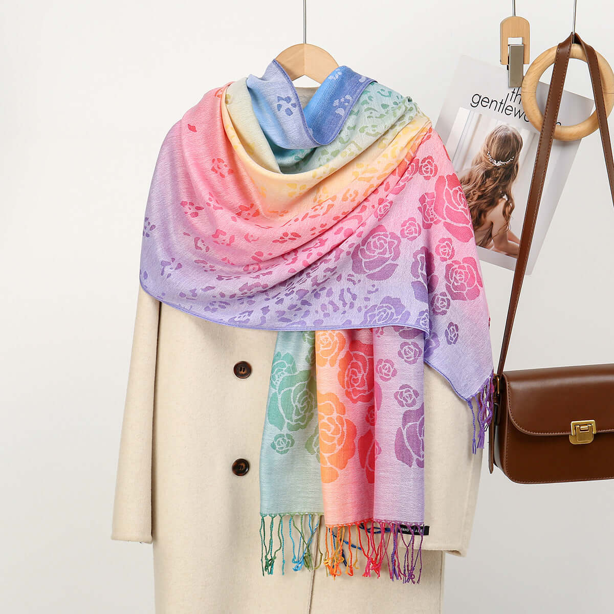 Women's Embroidered Colorful Tassel Shawl