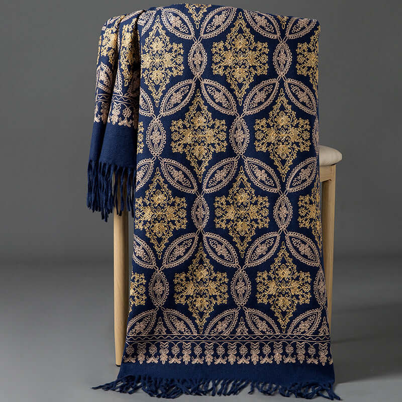 Women's Embroidered Golden Silk Lily Cashmere
