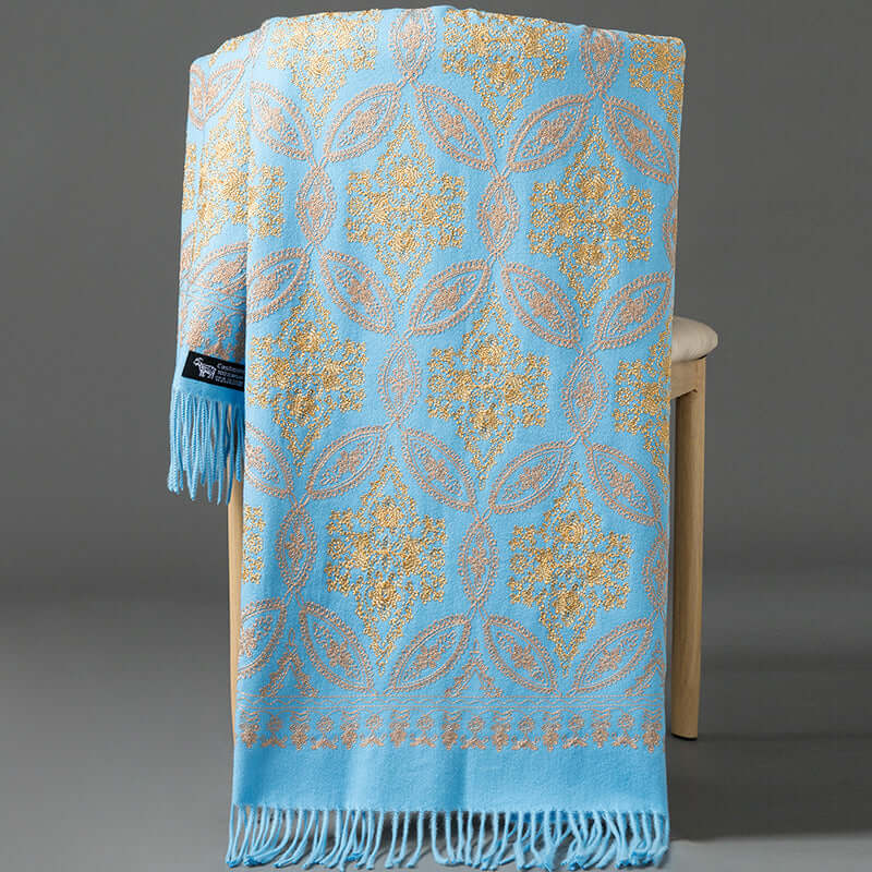 Women's Embroidered Golden Silk Lily Cashmere