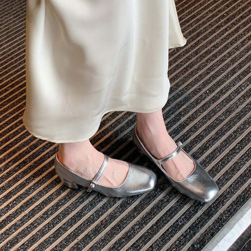 Women's French style low square heels shoes