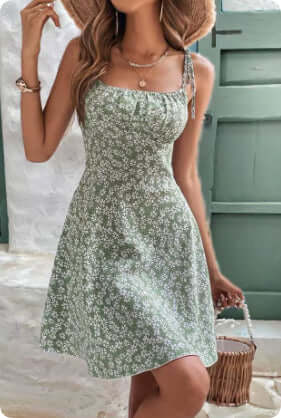 Ladies Summer Floral Print Dress Casual Clothing