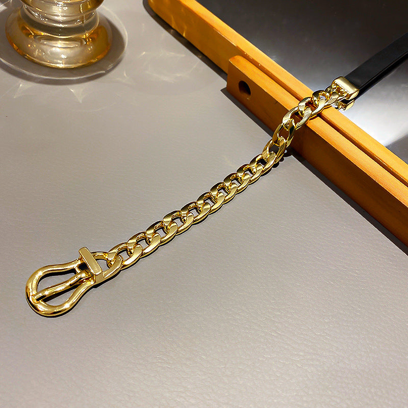 Golden Chain Choker Necklaces Short Black LeatherNeckless