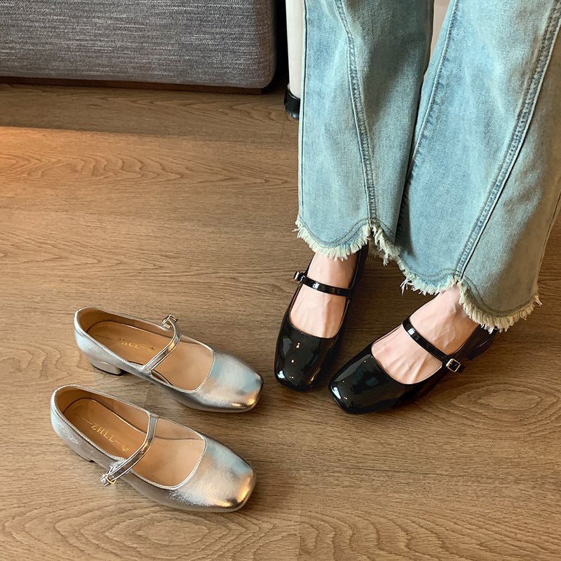 Women's French style low square heels shoes