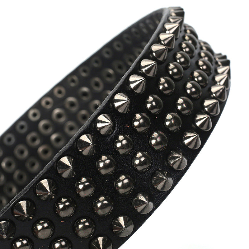 Unisex Day-Clasp Pointed Rivet Belt Made From Full-Grain Cowhide Leather