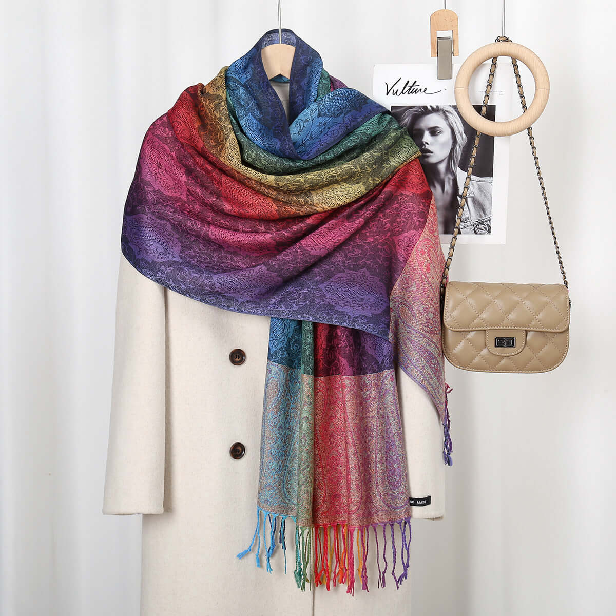 Women's Embroidered Colorful Tassel Shawl