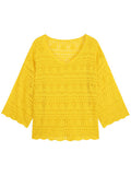 Ladies Crochet Drop Shoulder V-Neck Solid Colors