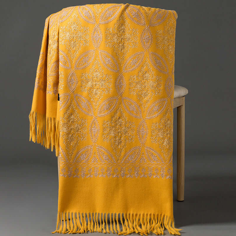 Women's Embroidered Golden Silk Lily Cashmere