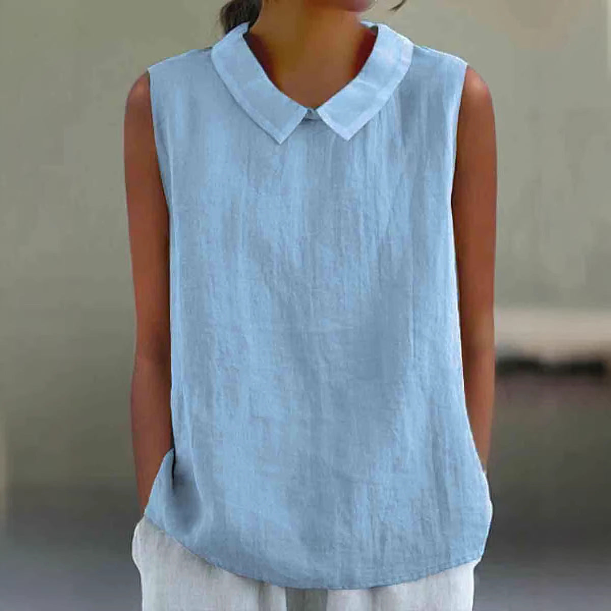 Women's Artistic Sleeveless Loose-fitting Top with Collar