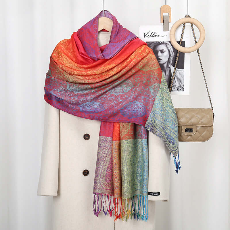 Women's Embroidered Colorful Tassel Shawl