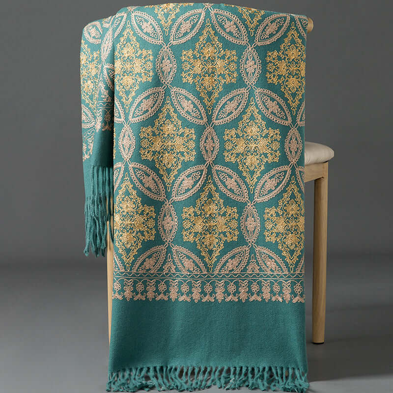 Women's Embroidered Golden Silk Lily Cashmere
