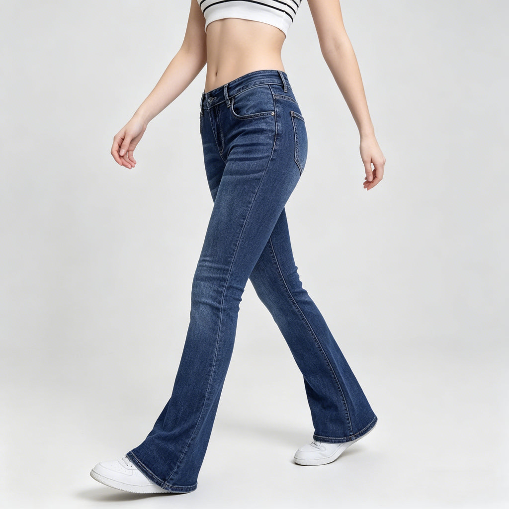 Women's Blue Slightly Wide Leg Stretch Jeans