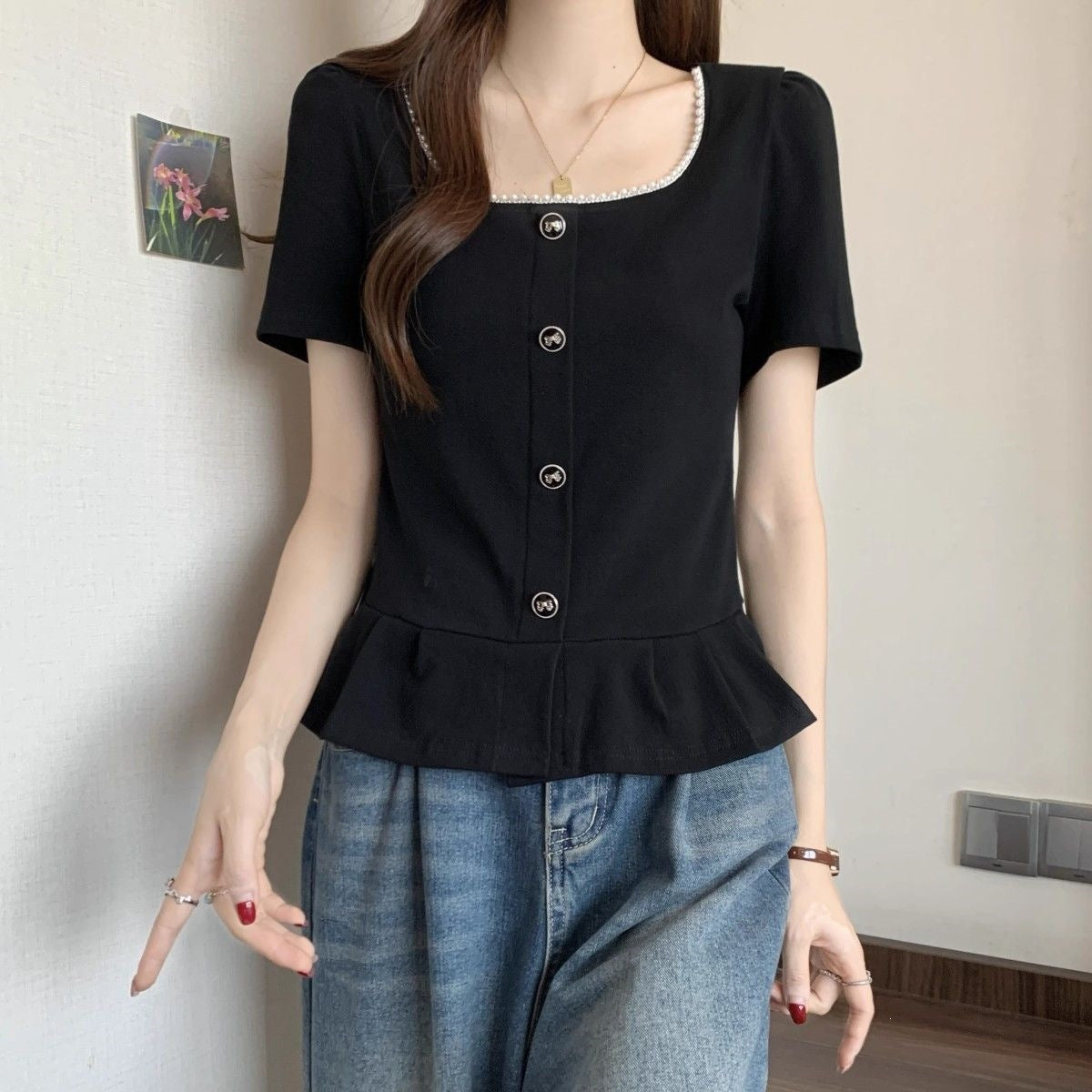 Ladies French-style Short-sleeve Casual Shirt