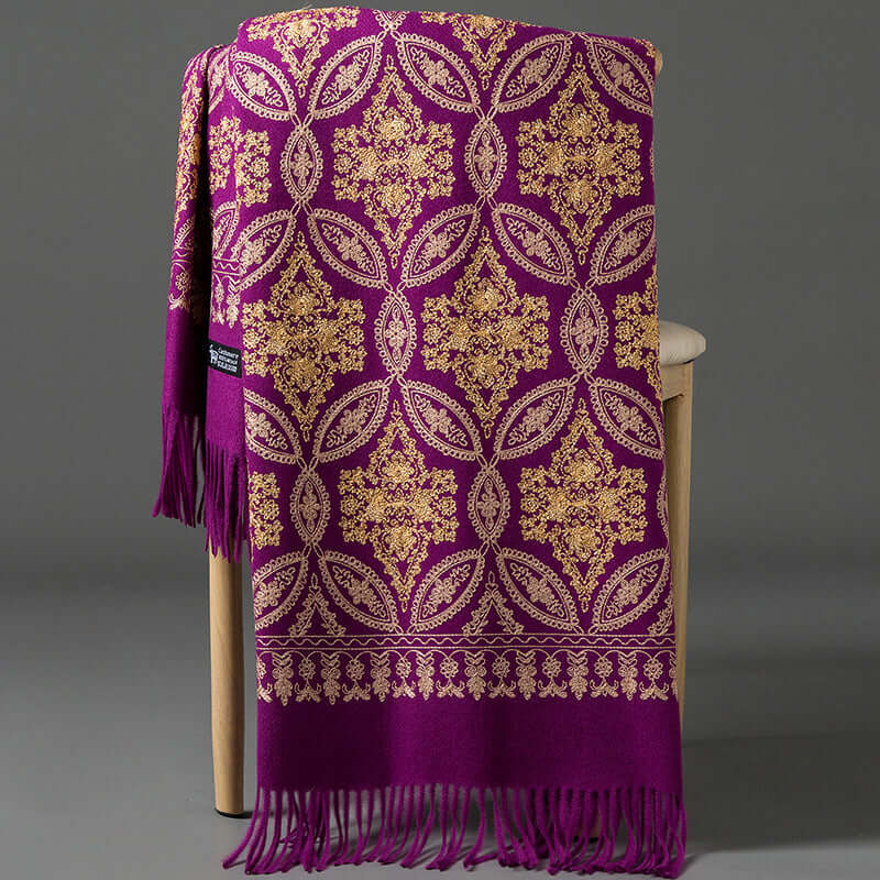 Women's Embroidered Golden Silk Lily Cashmere
