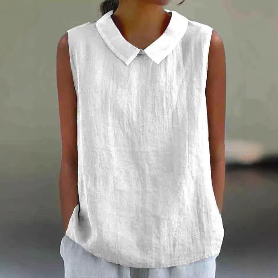 Women's Artistic Sleeveless Loose-fitting Top with Collar