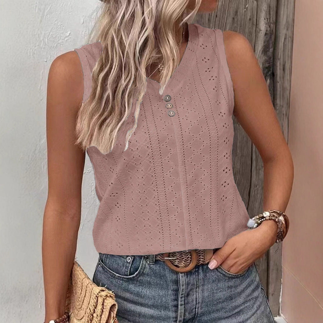 Woimen's Button-back Tank Top T-shirt