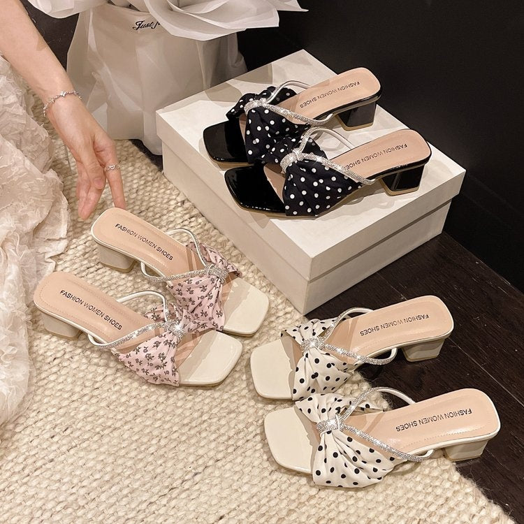 Ladies polka dot rhinestone heels
