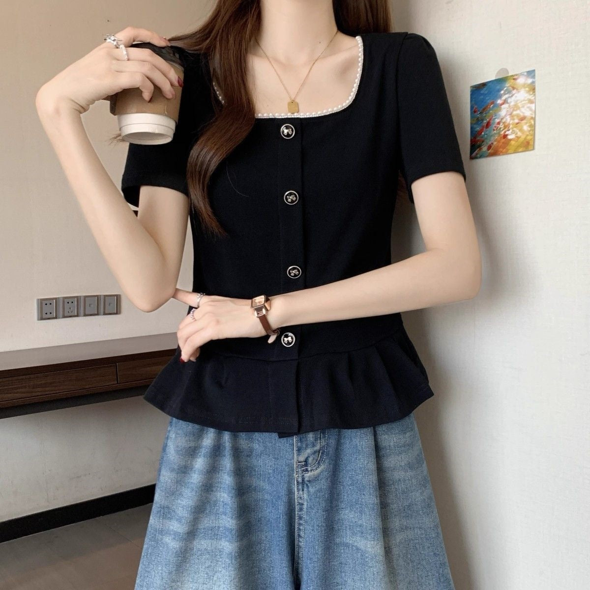 Ladies French-style Short-sleeve Casual Shirt