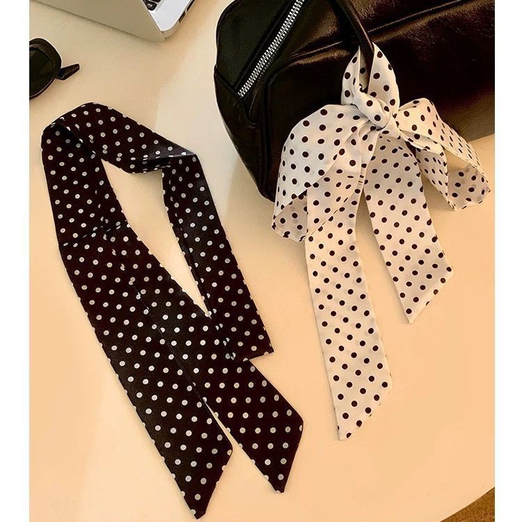 Women's Black and White Polka-Dot Silk Scarf
