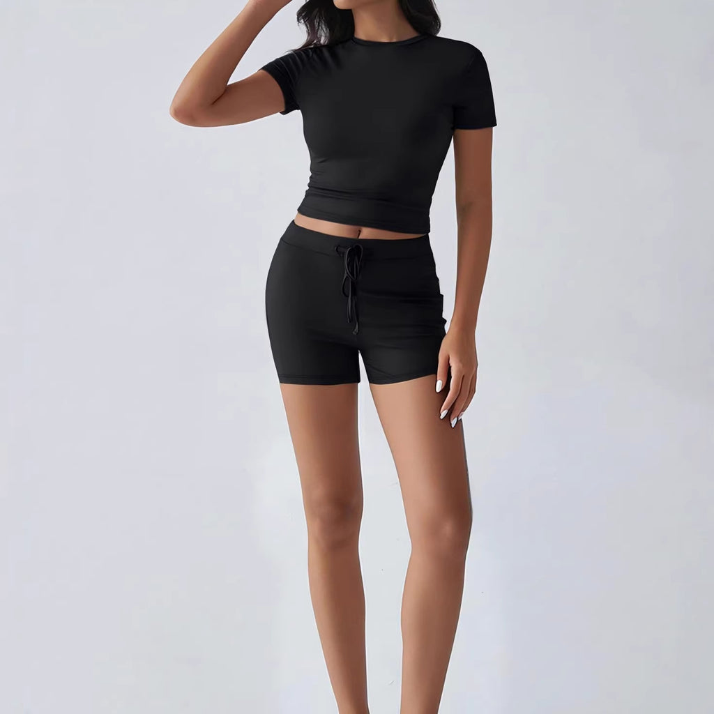 Ladies Shorts Drawstring Casual Sports Yoga Set
