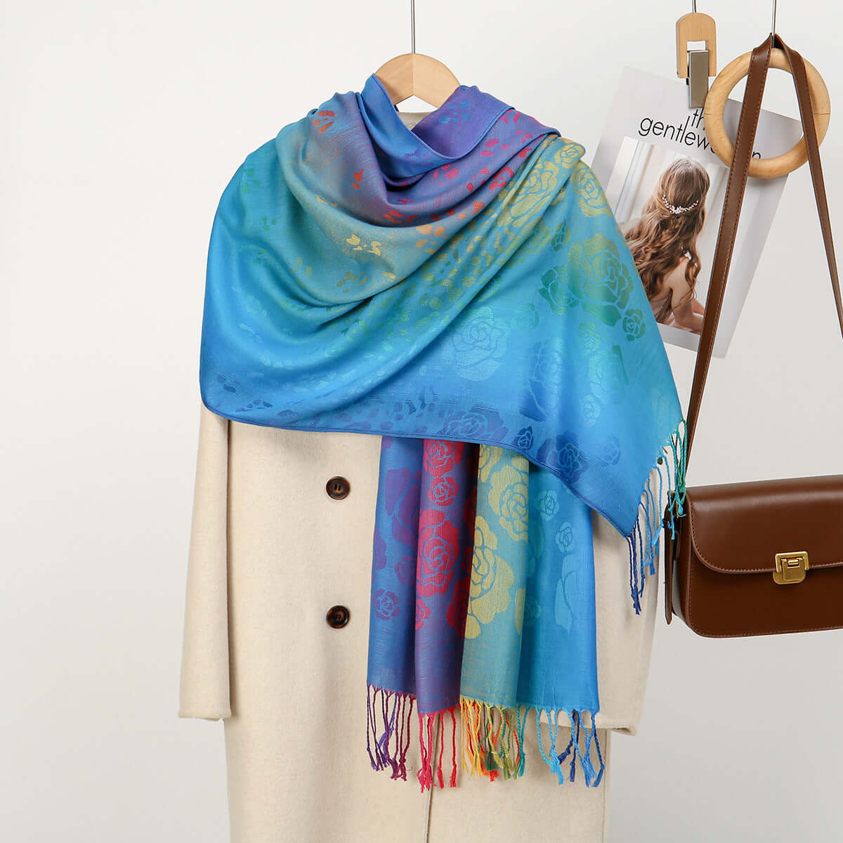 Women's Embroidered Colorful Tassel Shawl