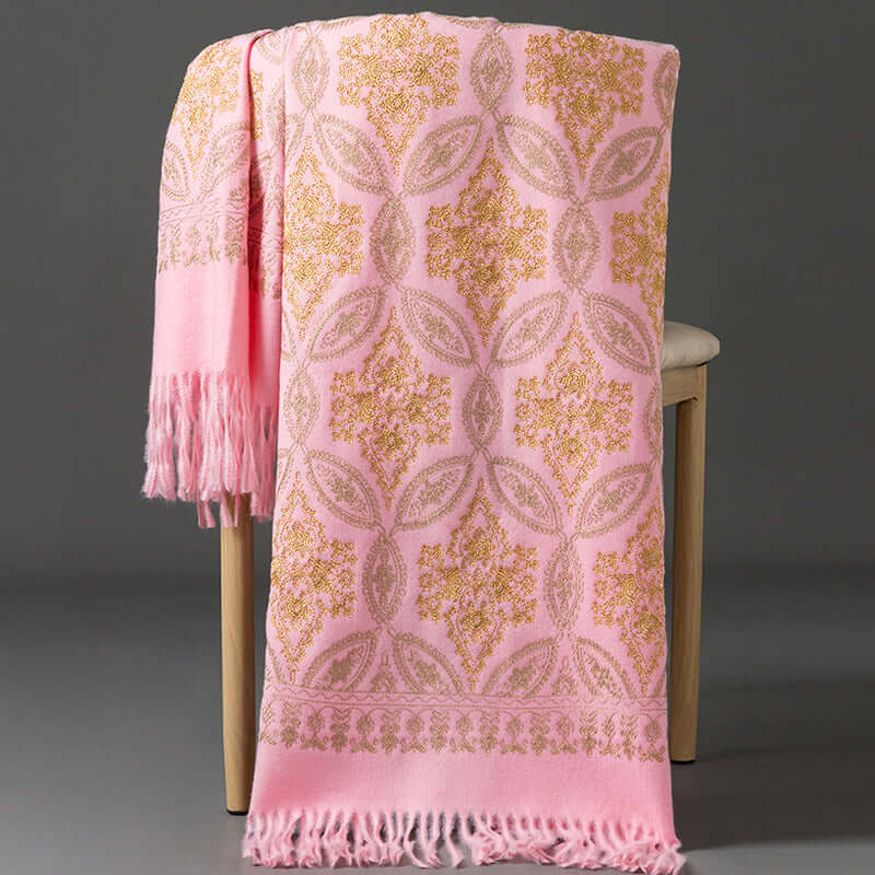 Women's Embroidered Golden Silk Lily Cashmere