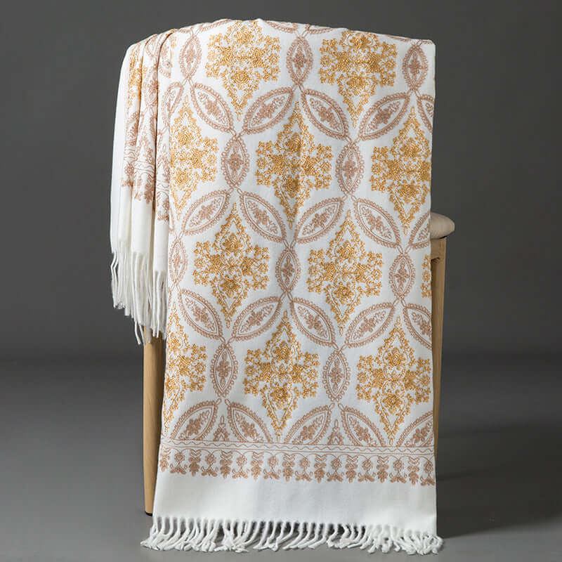 Women's Embroidered Golden Silk Lily Cashmere
