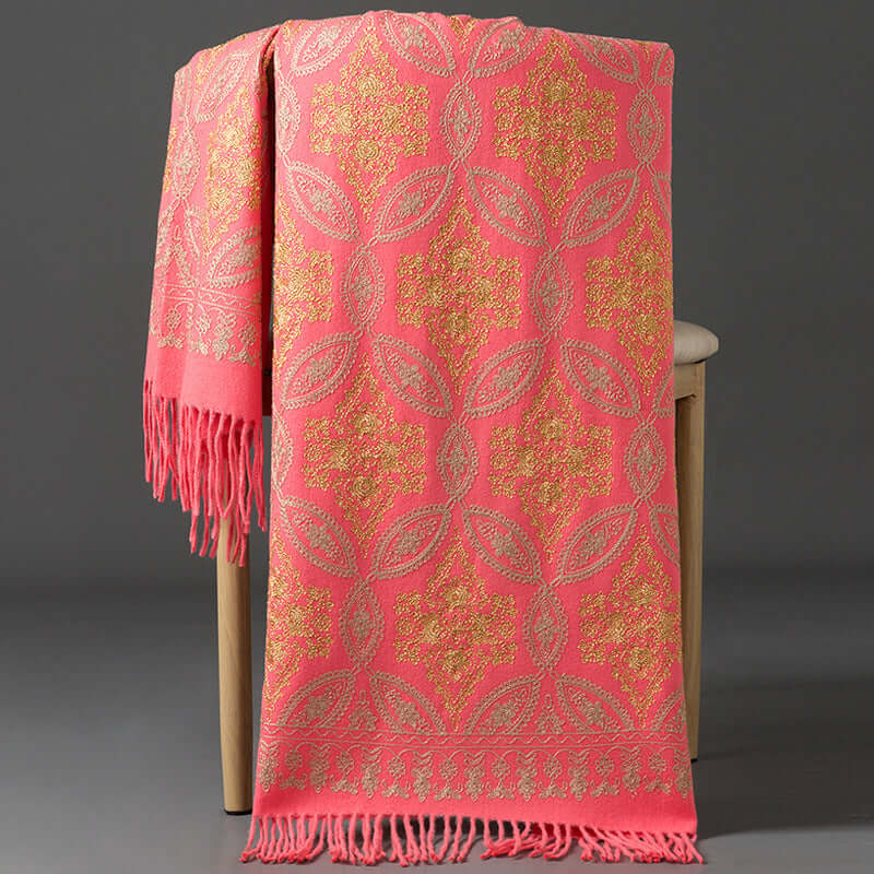 Women's Embroidered Golden Silk Lily Cashmere