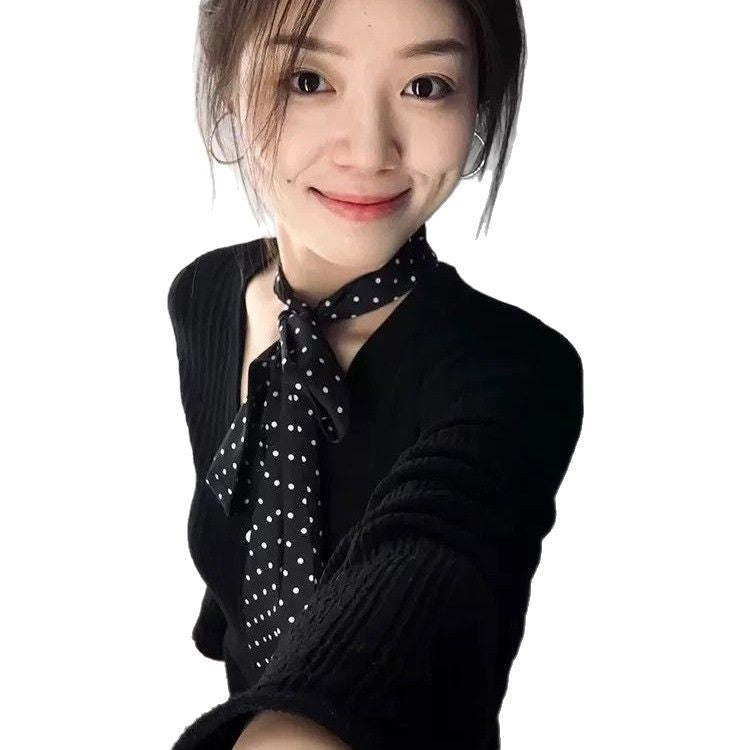 Women's Black and White Polka-Dot Silk Scarf
