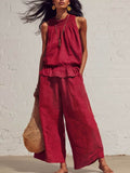 Women's Two-Piece Set Retro Ruffled Cotton Knitted