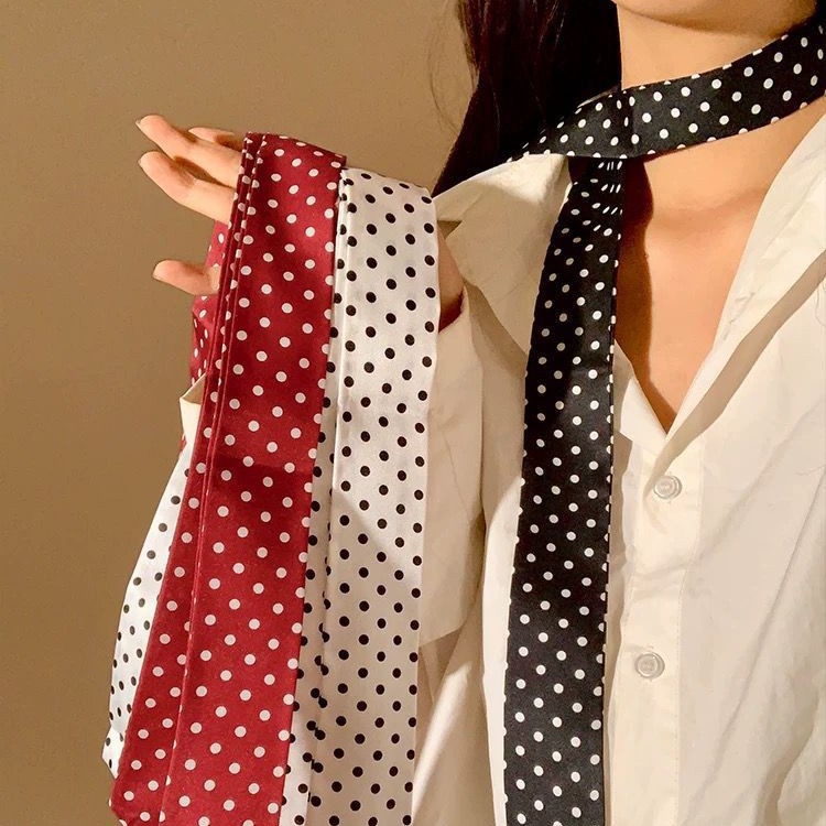 Women's Black and White Polka-Dot Silk Scarf