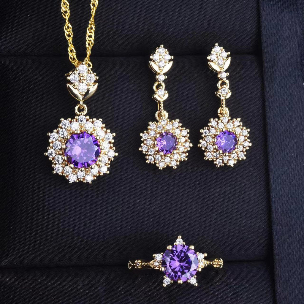Women's Pomegranate Red Rings Pendants Earrings Set