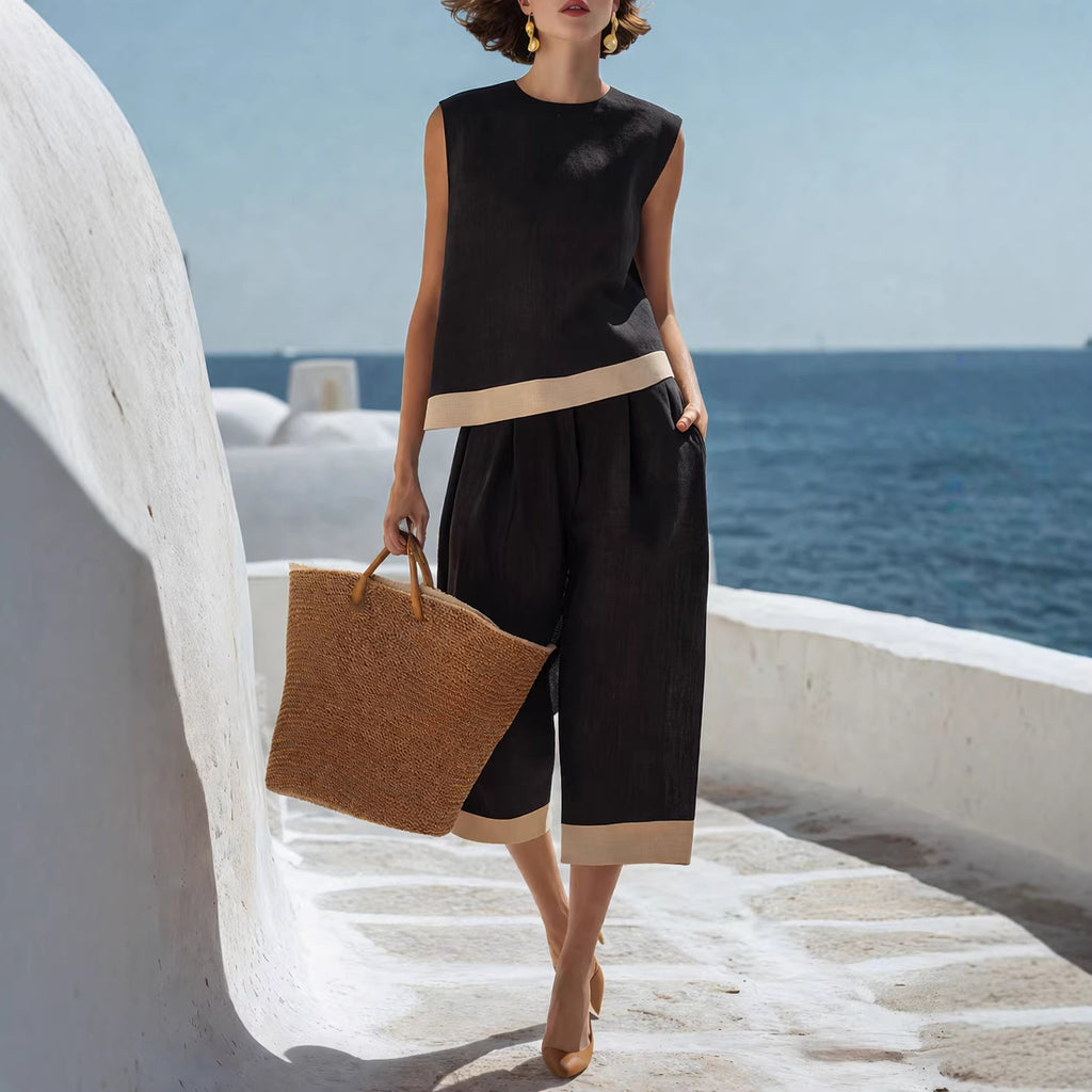 Ladies Casual Cotton-Linen Blend Set