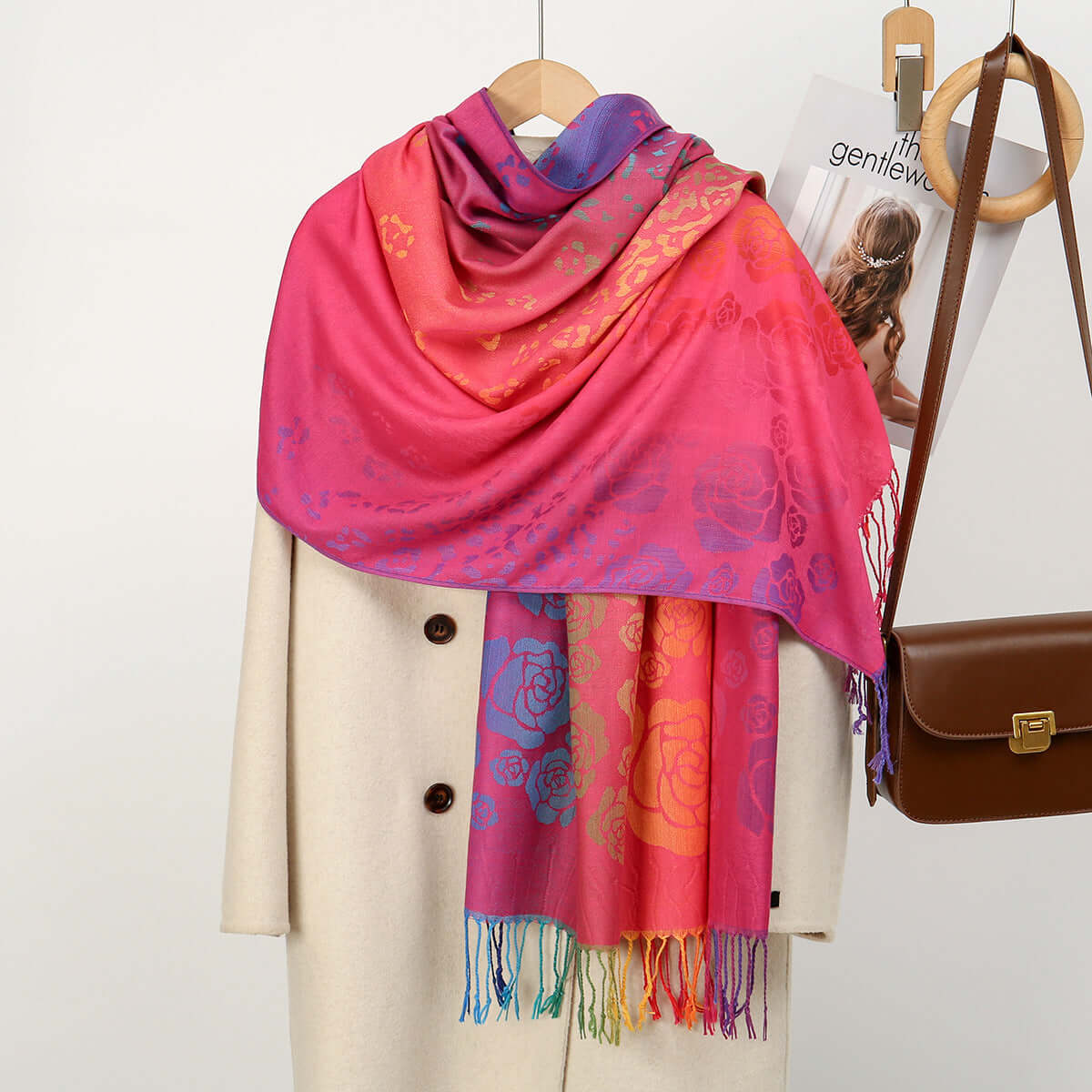 Women's Embroidered Colorful Tassel Shawl