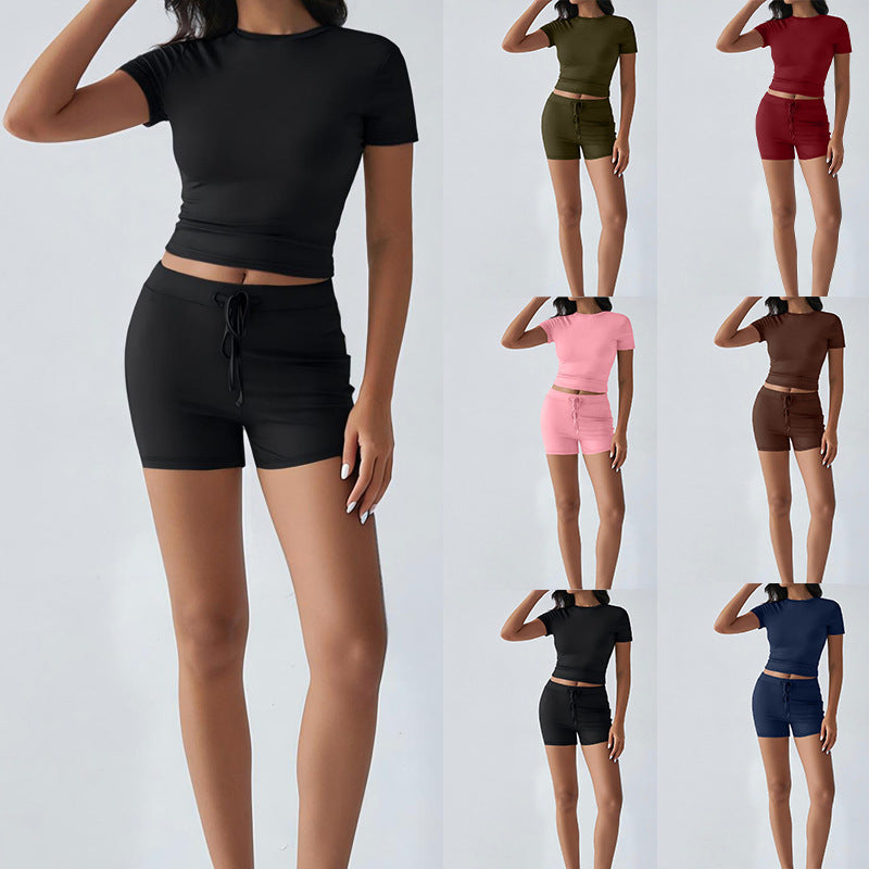 Ladies Shorts Drawstring Casual Sports Yoga Set