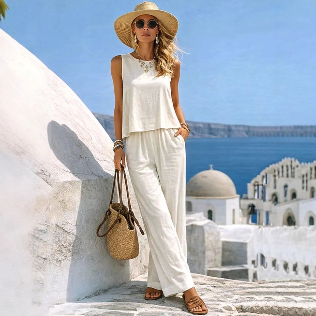 Women's Casual Cotton-Linen Vest and Pants Set