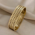 Bohemian-style Unique Wide-opening Stainless Steel Bracelet With Leaf Design