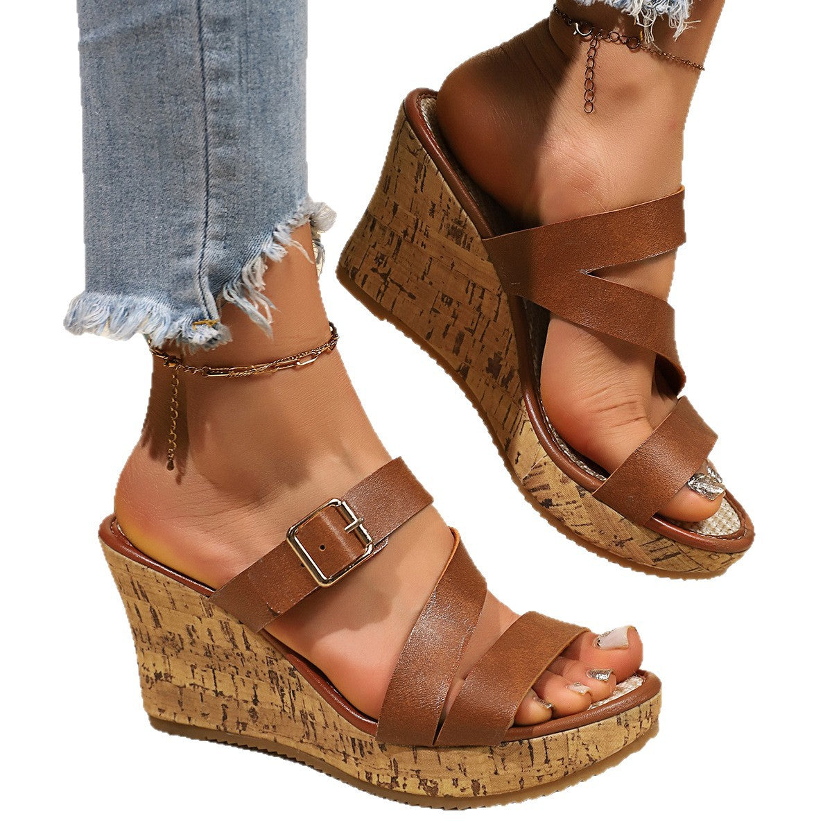 Women's open toe wedge plus size sandals