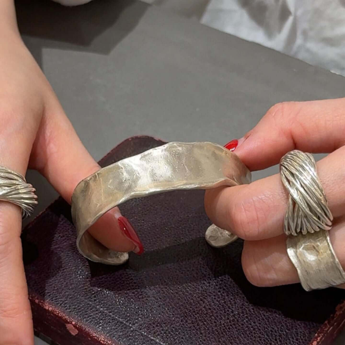 Alloy Irregular-shaped Silver Wide Bracelet