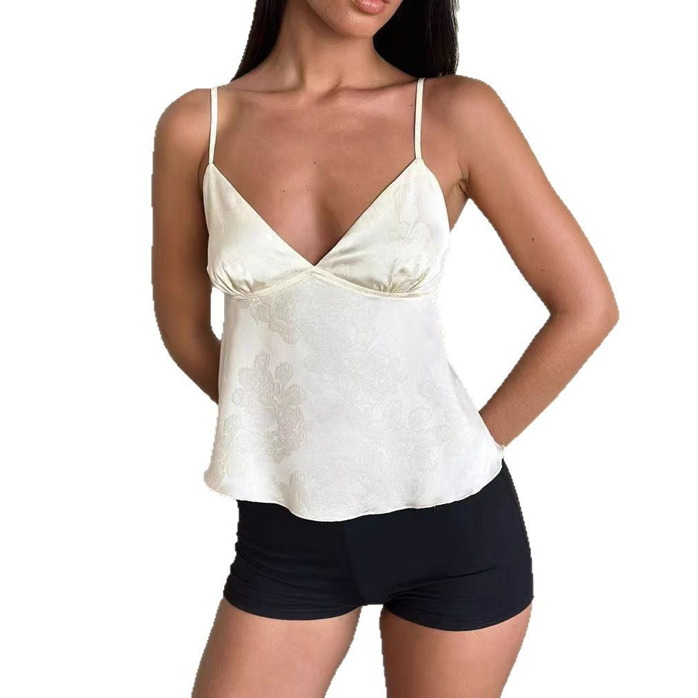 Women's Slim-fit Jacquard Deep-V Camisole Top