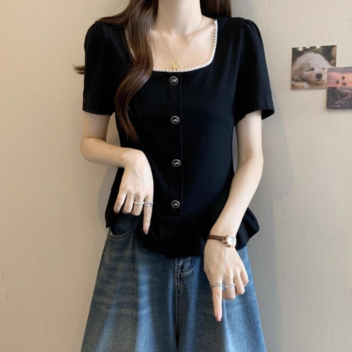 Ladies French-style Short-sleeve Casual Shirt