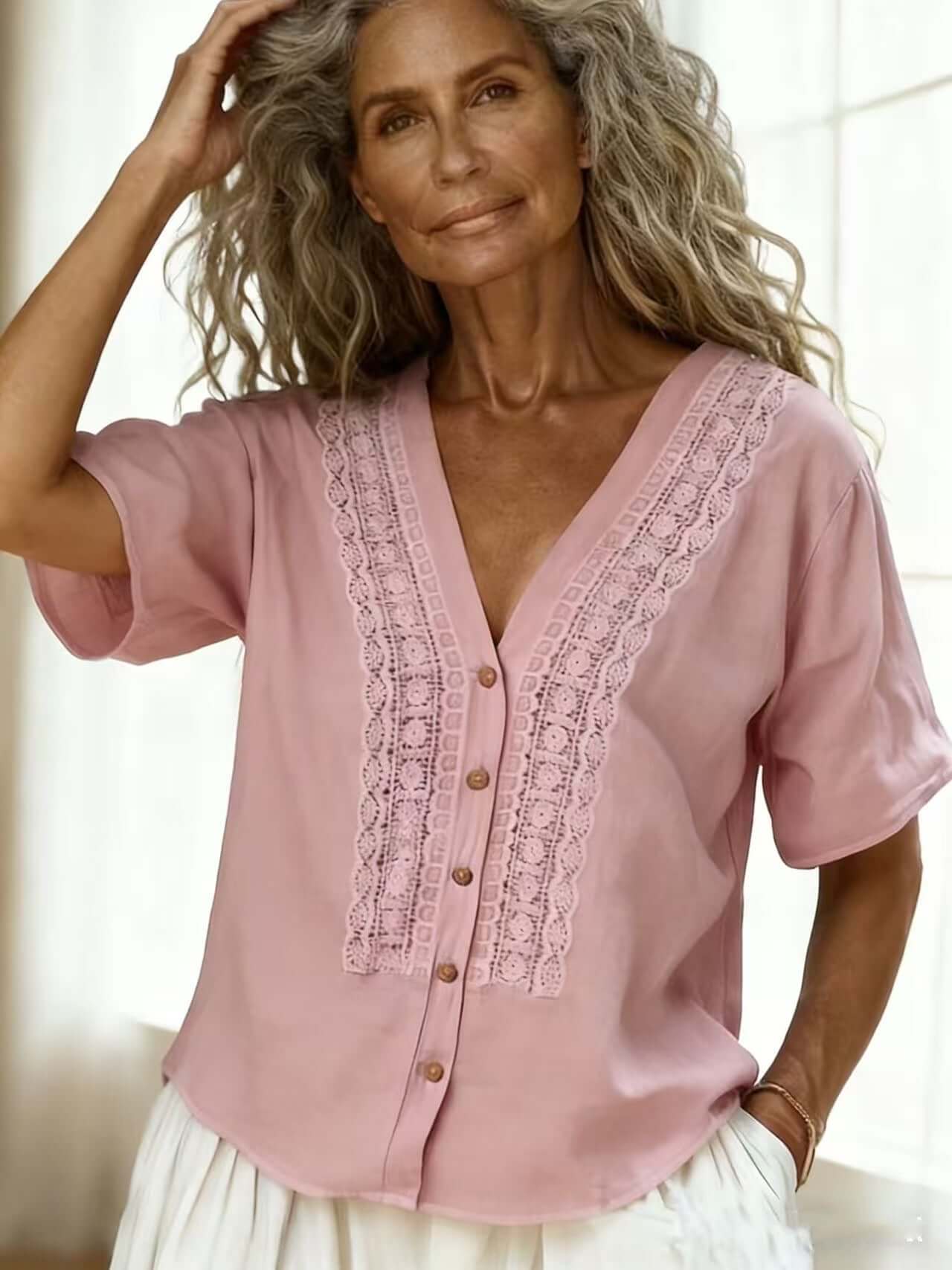 Women's Embroidered Button-up Top