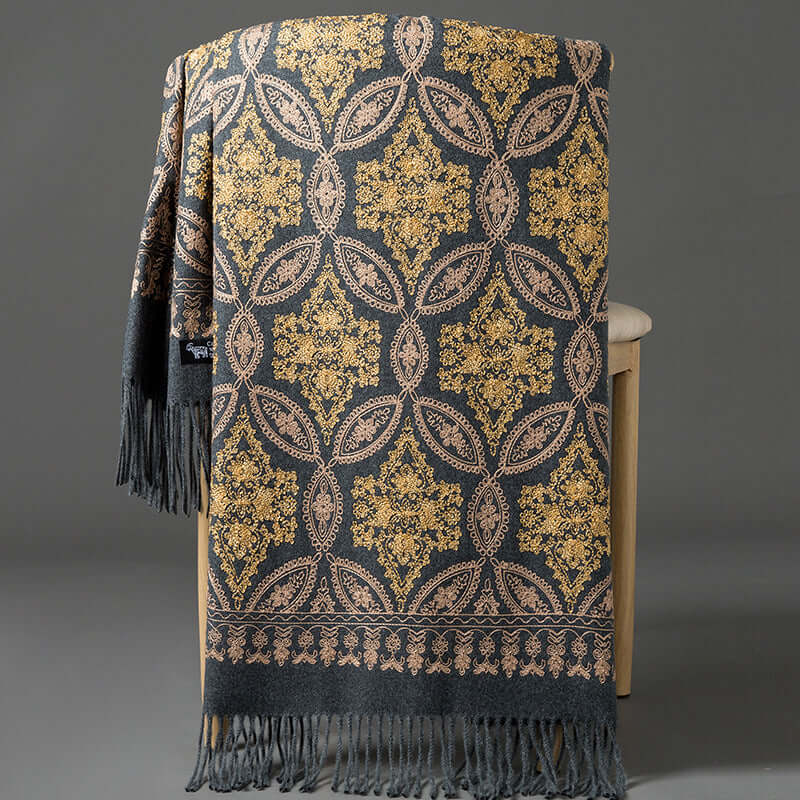 Women's Embroidered Golden Silk Lily Cashmere