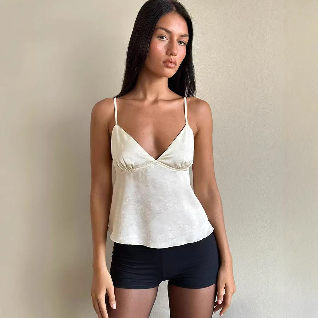 Women's Slim-fit Jacquard Deep-V Camisole Top