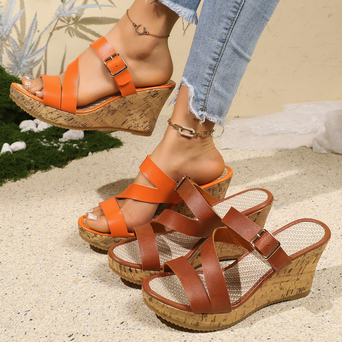 Women's open toe wedge plus size sandals
