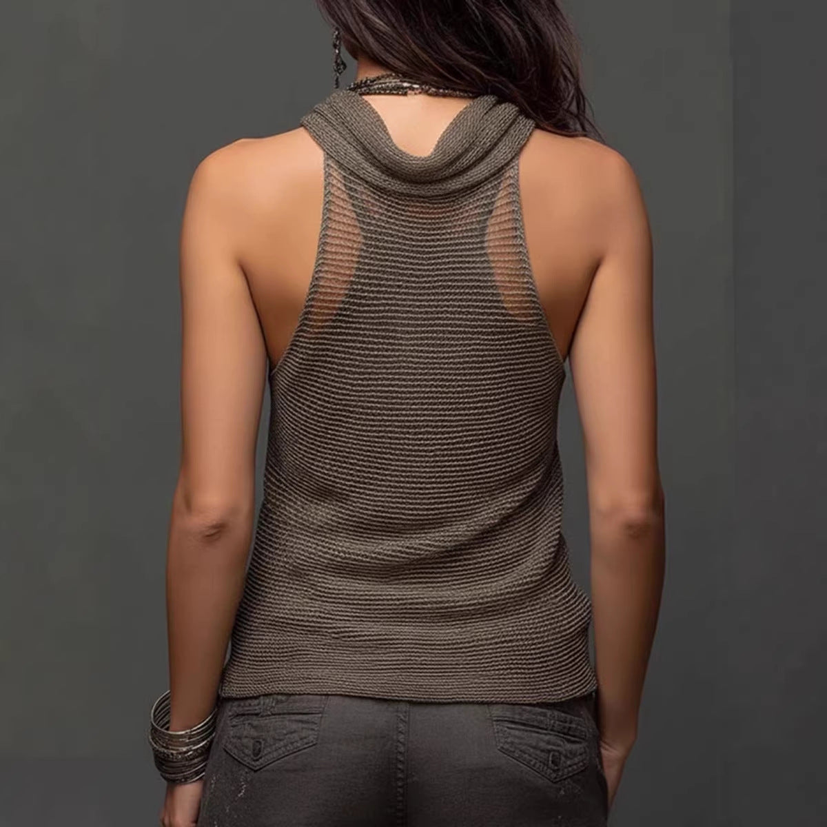 Women's Hanging V-neck Backless Slim-fit Knit