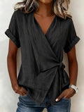 Women's Casual Lapel Collar Lace-Up Short-Sleeve Top