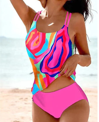 Vintage Printed Split High Waist Swimwear